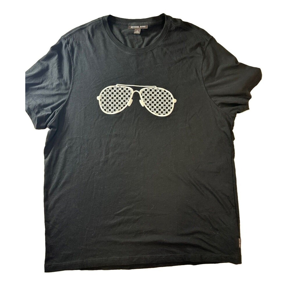 MICHAEL KORS T Shirt MK Aviator Sunglasses Logo Cotton Men’s Size XL Black Top
